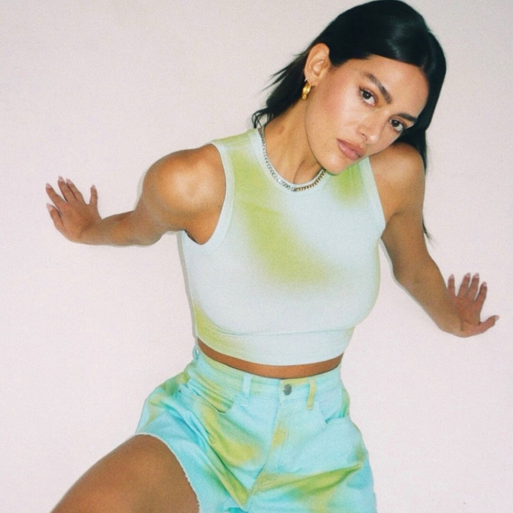 WeWoreWhat Green and Blue Sleeveless Muscle Tee